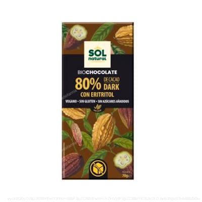 CHOCOLATE 80% con eritritol tableta 70g BIO VEGAN