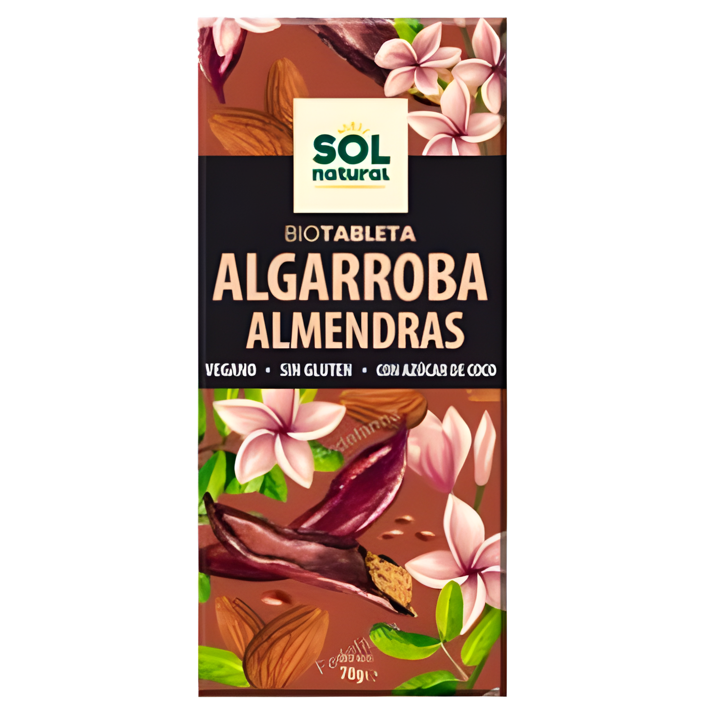 SOLNATURAL ALGARROBA con almendra tableta 70gr. BIO SG VEGAN