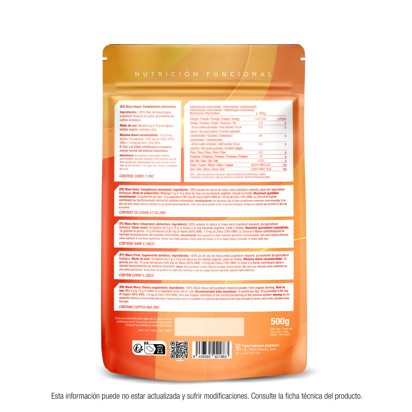 ENERGY FEELINGS MACA NEGRA polvo 500gr. ECO VEGAN SG