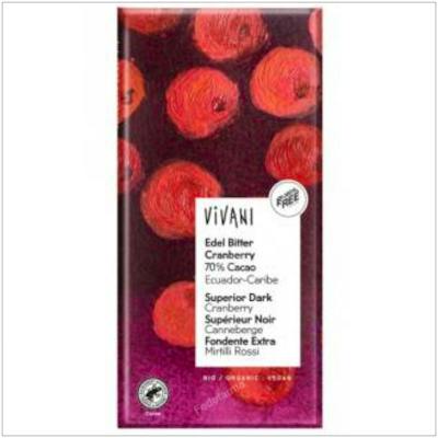 VIVANI CHOCOLATE NEGRO SUPERIOR 70% arandanos 80gr VEGAN