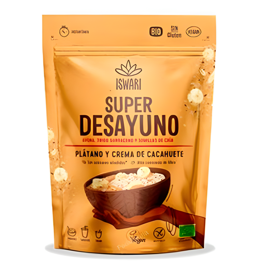 Iswari Super Desayuno Platano y Crema Cacahuete 360gr. Bio Sg Vegan
