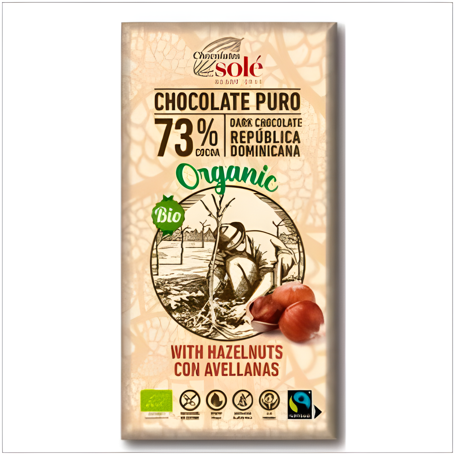 CHOCOLATES SOLE CHOCOLATE NEGRO 73% con avellanas 150g ECO SG VEGA