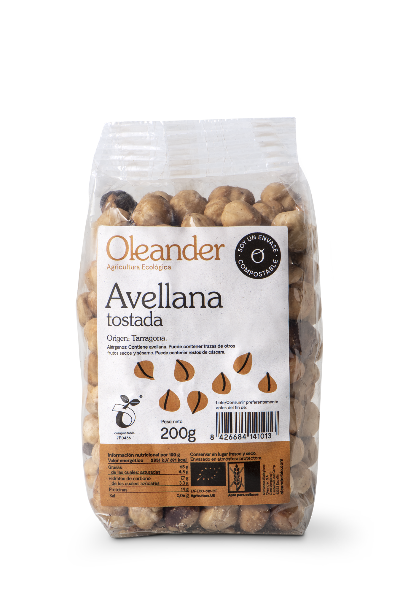 Oleander Avellana Tostada Bio S/g 200 G Vegan