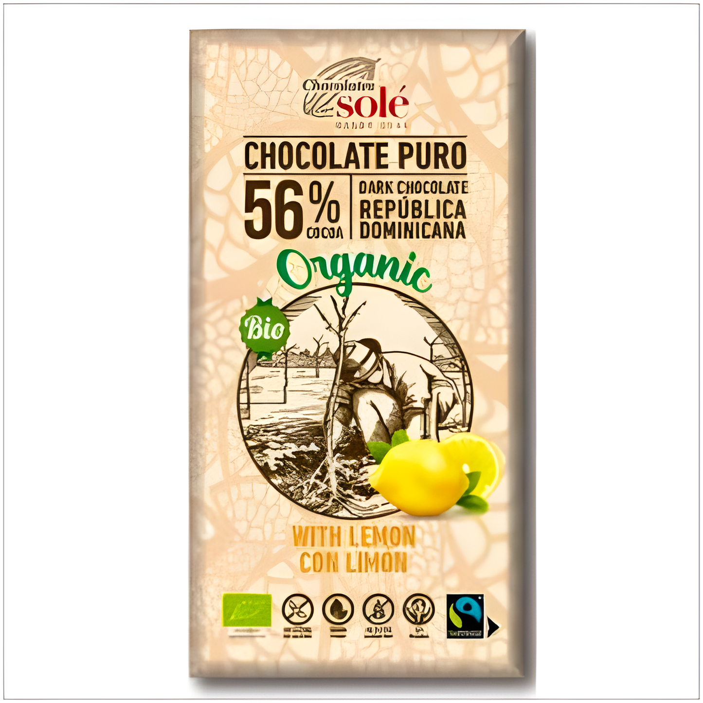 CHOCOLATES SOLE CHOCOLATE NEGRO 56% con limon 100gr. ECO SG VEGAN