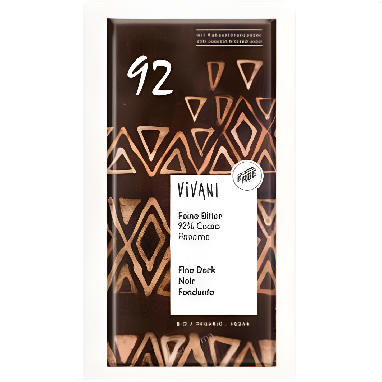 VIVANI CHOCOLATE NEGRO 92% PANAMA azucar coco 80g VEGAN
