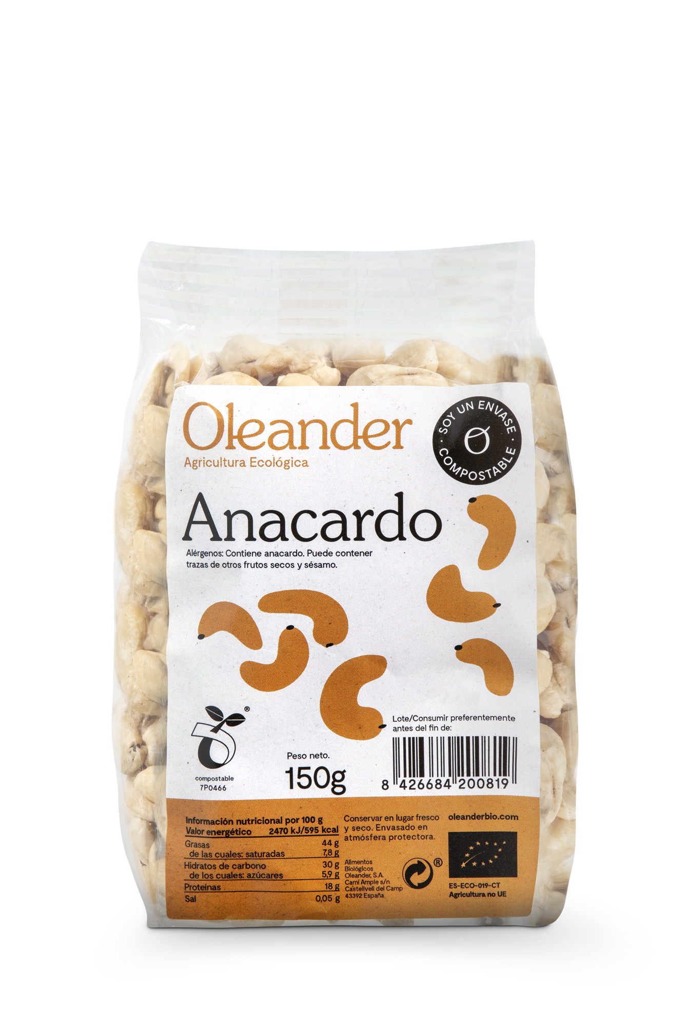 Oleander Anacardo Crudo Bio S/g 150 G Vegan