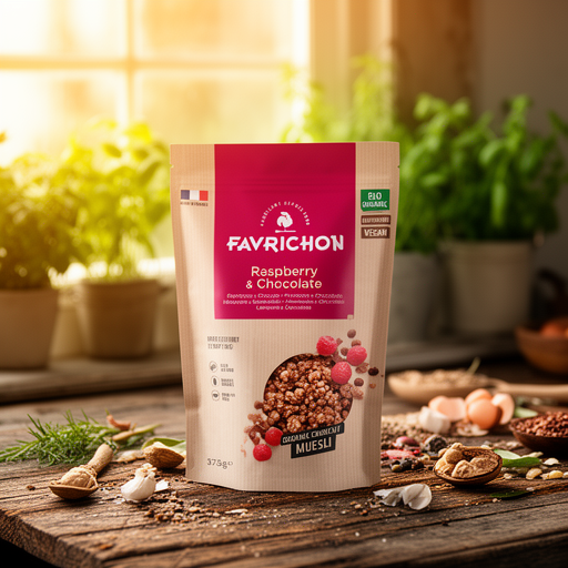FAVRICHON CRUNCHY MUESLI RASPBERRY CHOCOLATE 375 gr. BIO SG VEGAN